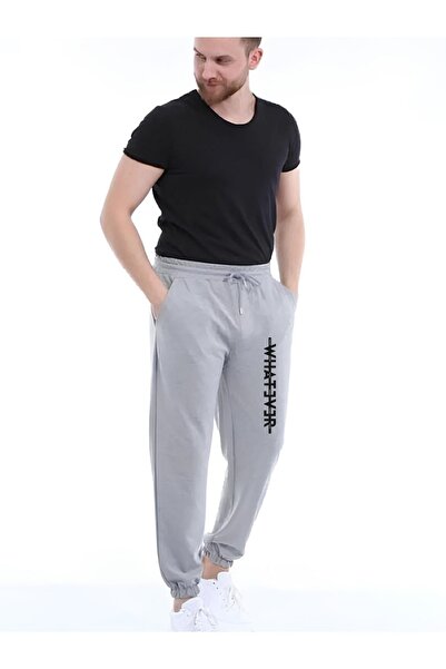 TREND ALİSSE Black Whatever Printed Men's Sports Sweatpants - Elastic Leg