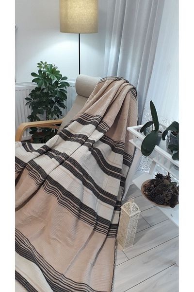asildükkan 4 Seasons Cotton Blanket Double 180*220cm Balcony TV Blanket Brown Striped