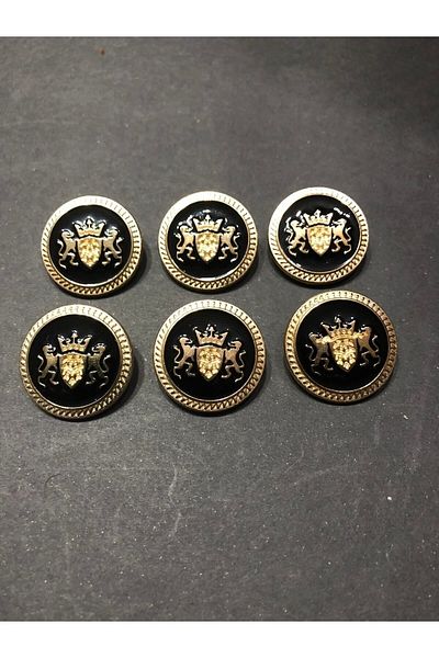 aensia Large Gold Black Enameled Double Lion Model Metal Button Trench Coat Coat Button - Pack of 6