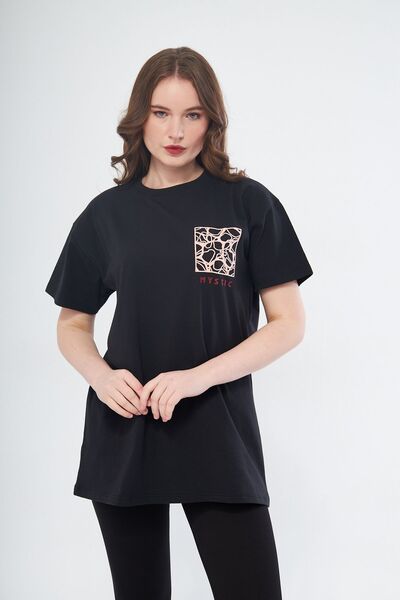 Moda Işık Tricou Battal Basic Unisex Decolteu Crew Boundless Waters Imprimat în relief Oversize