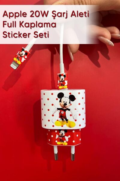 MSticker Iphone 20w Uyumlu Şarj Aleti Kaplaması - Mickey Temalı Full Sarj Ale...