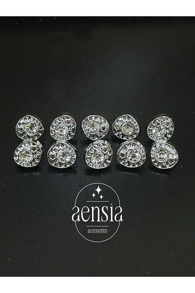 aensia STarrY Silver Stone Drop Model Plastic Shirt Button - 1.27 Cm, Pack of 10