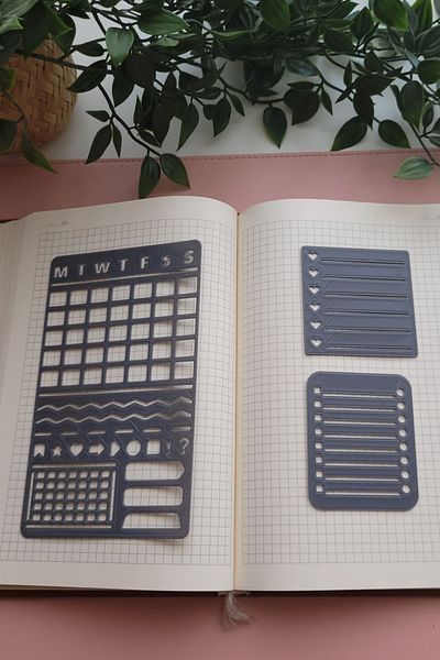 Karmelom Studio Bullet Journal Set of 3 Grey Planner and Small Square Note Holder