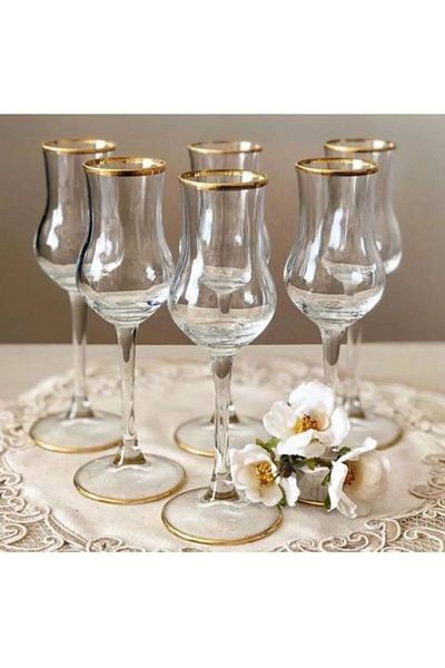 Paşabahçe Diamond Grappa - كوب ماء فاخر مذهّب مكون من 6 قطع