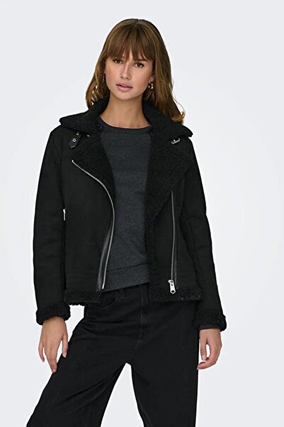 ONLY 15304775 Cross Zippered Suede Jacket with Thread