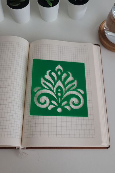 Karmelom Studio Leaf Patterned Mandala Drawing Ruler - Painting Template