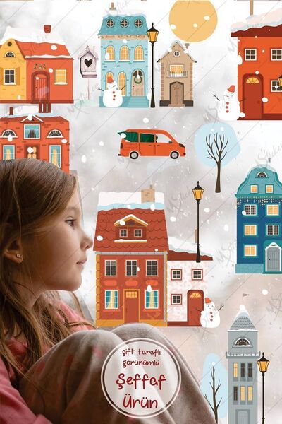 MSticker Anul Nou Anul Nou Oraș înzăpezit 2023 Set de autocolante din sticlă cu tematică de iarnă Ornament de Anul Nou transparent