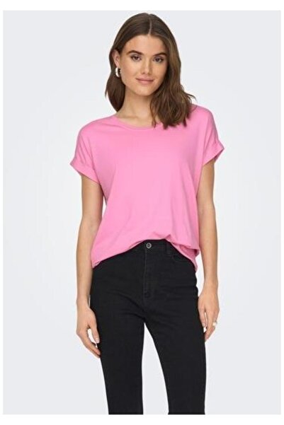 ONLY 15106662 تي شيرت بأكمام قصيرة وياقة مفتوحة وأكمام مطوية