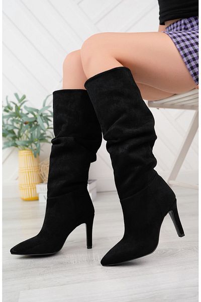 SUİNS SHOES Дамски боти Carola Велурени кожени ботуши на тънък ток