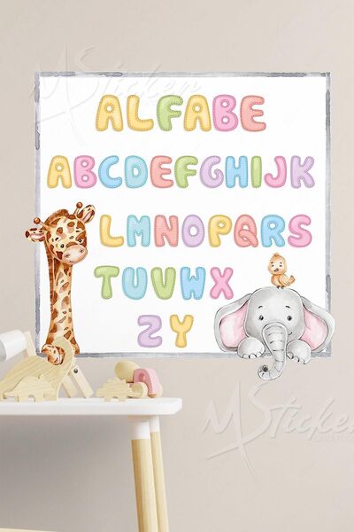 MSticker Set Autocolante Alfabet Girafa Si Elefant 30x30 Cm Set Autocolante P...