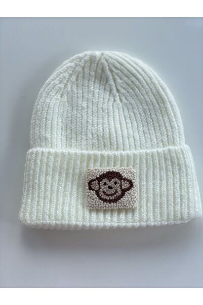 byebruketenci Beretă albă crem deschisă din lână, cu model animal de lux, cu ...