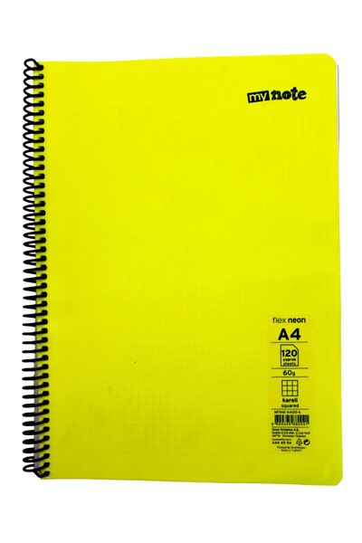 Mynote Flex A4 120 - Leaf Checkered Spiral Neon Cover Plastic Notebook