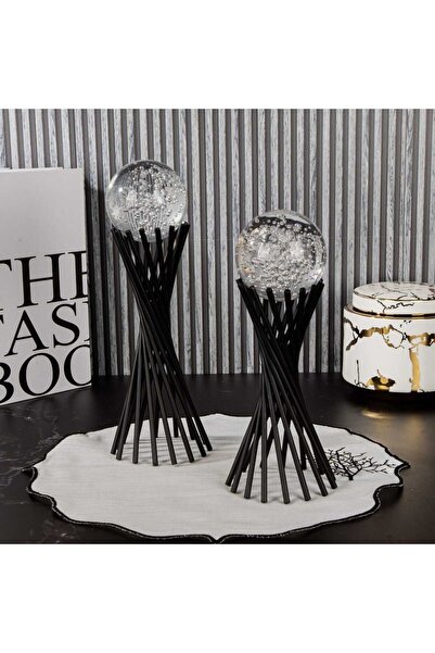 METALAY Dekoratif 2'li Siyah Burmalı Çapraz Ayaklı Küre / Ev Ofis Dekoru