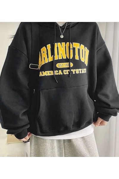 Boi Суитшърт с качулка и щампа Arlington - Черен, Син, Сиво-Бял