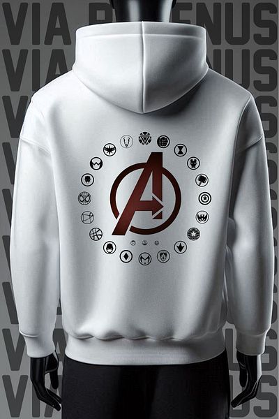 Vordevia Avengers Printed - Φαρδιά φούτερ με λευκή κουκούλα με 3 νήματα καγκουρό