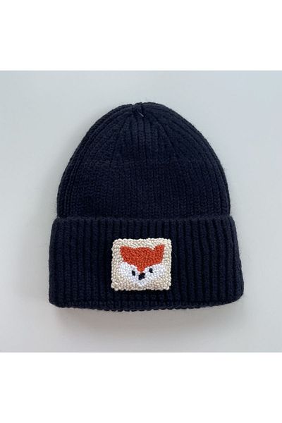 byebruketenci Black Beret Fox Punch Patterned Luxury Wool Hat Christmas Gift