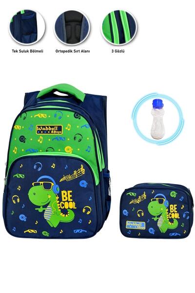 Mashotrend Be Cool Dino Okul Çantası + Beslenme + Suluk - Dinozor Çanta Erkek İlkokul Çantası Dino Çanta