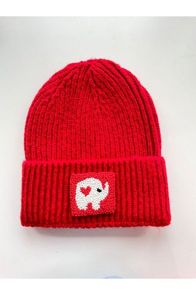 byebruketenci red wool beret red elephant punch detailed New Year's beret