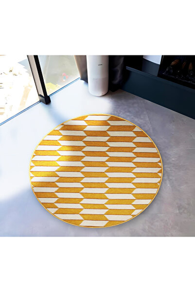 Rugs Modern Halı Orange Theme Geometric Patterned Round Woven Base Modern Dec...