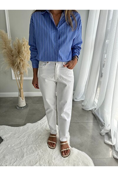 Butik Mavi Beyaz Çizgili Gömlek