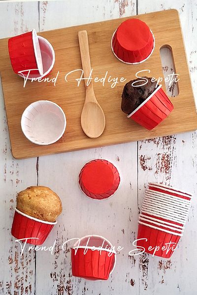 Trend Hediye Sepeti Red Muffin Cupcake Set of 25 - Cake Capsule, Airfryer Compatible Mold