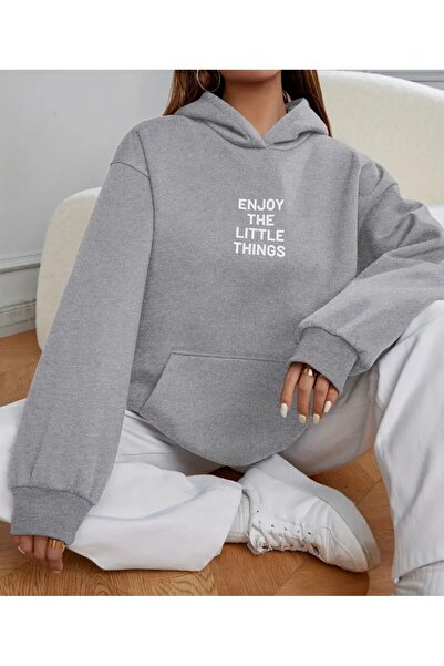 Boi Γυναικείο φούτερ με κουκούλα Enjoy Little Think Minimal Printed Oversize ...