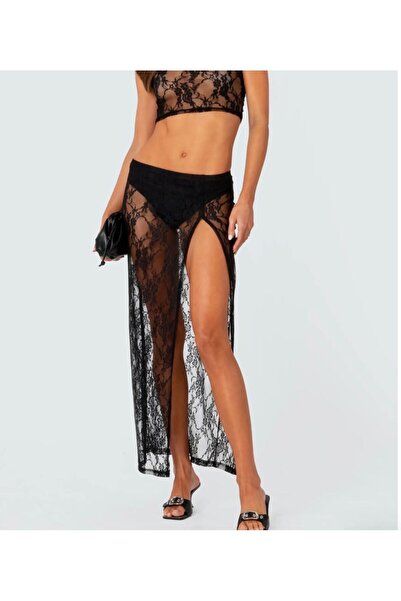 quella atelier Long Black Lace Skirt
