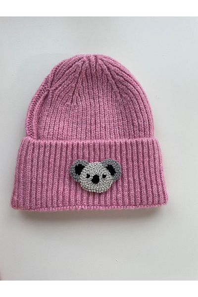 byebruketenci Pink Koala Punch Detailed Luxury Wool Beret