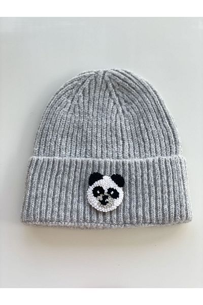 byebruketenci gray beret panda pattern luxury wool hat