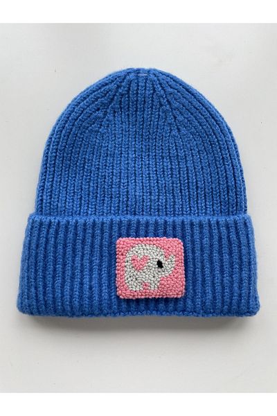 byebruketenci BLUE WOOLED BEAT PINK ELEPHANT ANIMAL PUNCH PATTERNED HAT