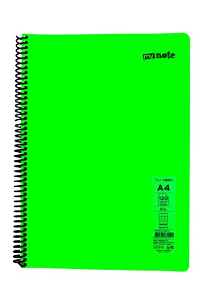 Mynote Flex A4 120 - Leaf Checkered Spiral Neon Cover Plastic Notebook