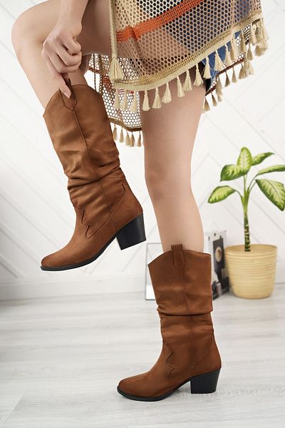 SUİNS SHOES Fiona Γυναικείες Μπότες Φυσούνες Δερμάτινες σουέτ Μπότες με χοντρό τακούνι