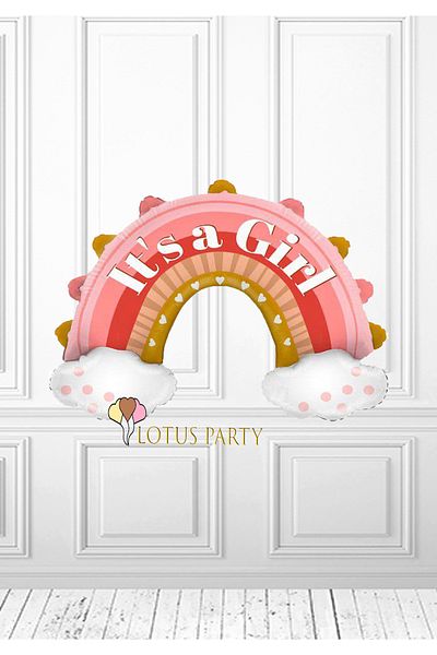 LOTUS PARTY Pink It's a Girl Written Cloudy Rainbow Foil Balloon Gender Learning Party Hospital Room Ornament
