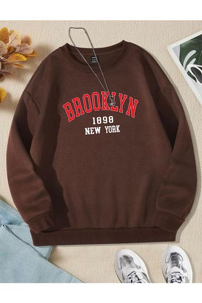 OFFSIDESIGN Brooklyn 1898 Printed Unisex Γυναικείο φούτερ Oversize - Λευκό, Μαύρο, Μπεζ, Κόκκινο Ροζ