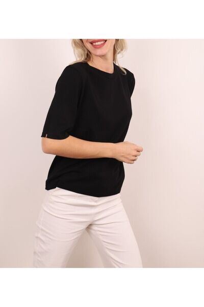 Butik Şans طاقم الرقبة قصيرة الأكمام الأساسية تريكو بلوزة سترة