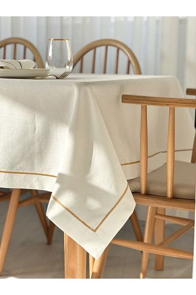 creaminhome Gold striped tablecloth set (includes tablecloth, runner and napkin set.)