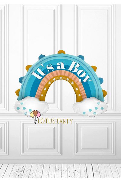 LOTUS PARTY Blue It's a Boy Written Cloudy Rainbow Foil Balloon Gender Learning Party Hospital Room Ornament