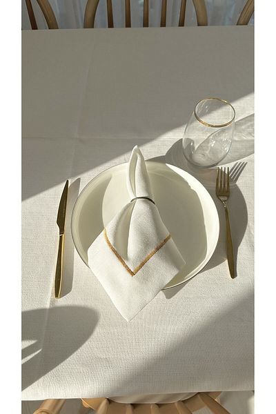 creaminhome Gold striped tablecloth set (includes tablecloth, runner and napkin set.)