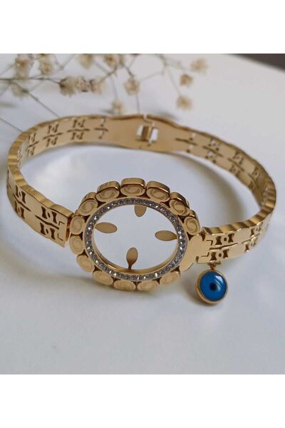 Feride Çeyrekli Kelepçe Çelik 316 Stanlee Steel Damgalı Altın Takılabilen Boş...