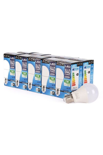 ACK 9w 10'lu Paket A60 Led Ampul 4000k Ilık Beyaz 840lm E27