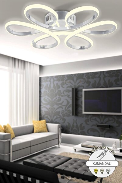 Capella Aydınlatma Rita Kumandalı 3 Renk Işık Özellikli Modern Krom Plafonyer Led Avize Salon
