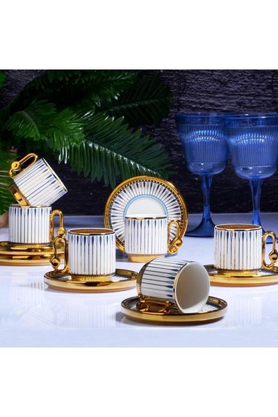 Kosova Majestic 6-Piece Cup Set with Stand 90 cc Blue-IST-178