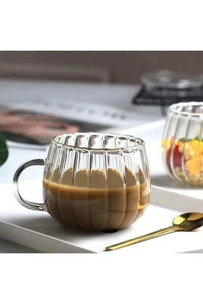 Heredot Mithra Life 2 Pieces Fire Resistant 400 ml Striped Glass Mug Cup Mit1100
