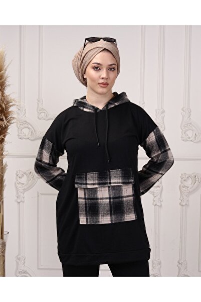 CNG MODA Women's Sleeve Plaid Hooded Tracksuit Set