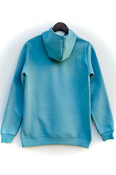 Moda Işık Φούτερ Petrol Green Color Kangaroo Pocket Hooded Cordless 3 νήματα Raster Oversize