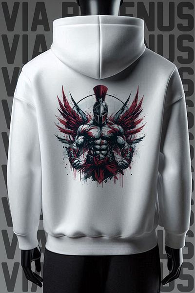 Vordevia Gladiator 3 Thread White Hooded Wide Fit Sweatshirt - Back Printed
