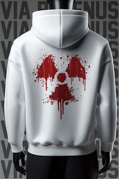 Vordevia Φούτερ με φαρδιά εφαρμογή Danger 3 Thread White Hooded - Μπροστινό και πίσω τύπωμα