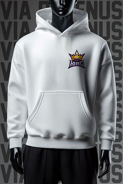 Vordevia Φούτερ King White Hooded - 3 νήματα, φαρδιά εφαρμογή, εμπρός και πίσω στάμπα