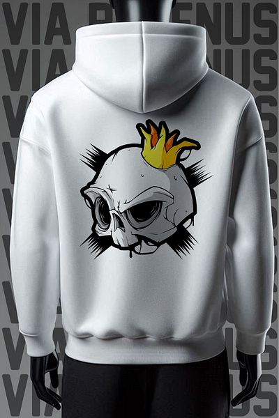 Vordevia Φούτερ King Skull White Hooded - 3 νήματα, φαρδιά εφαρμογή