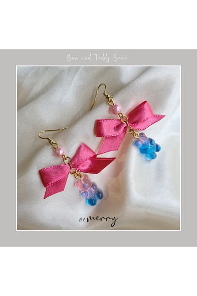 by Merry Teddy Bear Bow Earrings - Lolita and Haribo Model